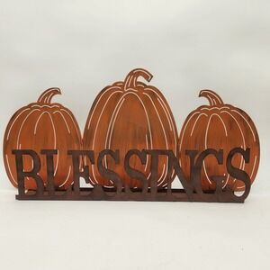Metal‎ Pumpkin Blessings Shelf Tabletop/Wall Hanging Sturdy Autumn Thanksgiving